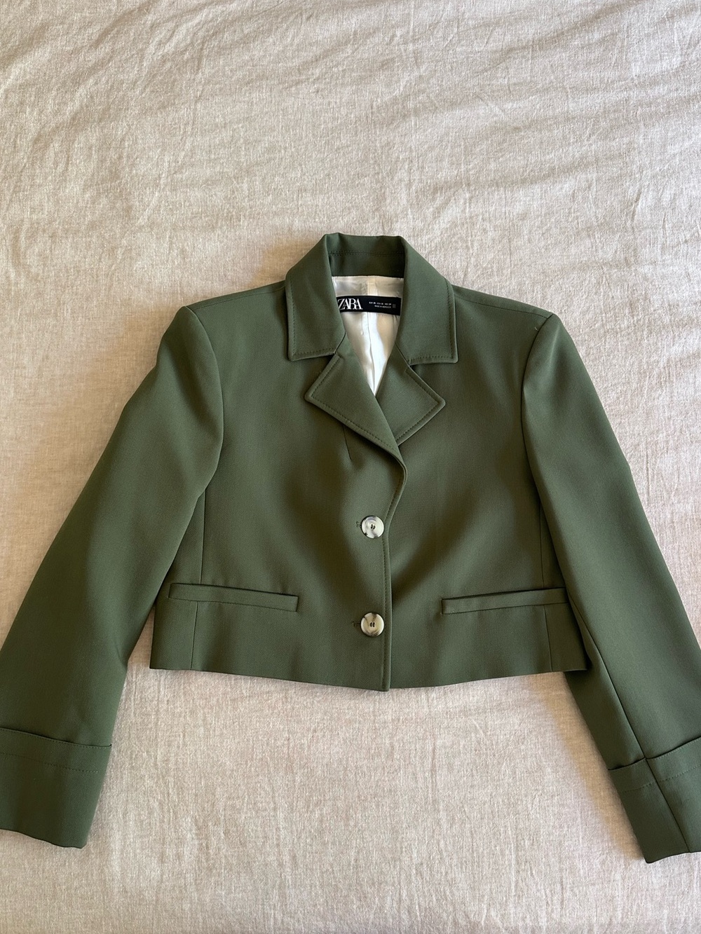 NEW Zara Cropped Olive Green Structured Blazer XS